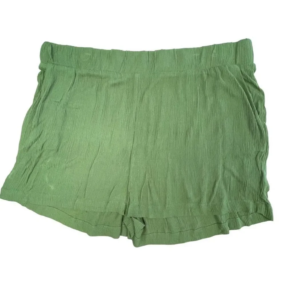 Abound Women's Olive Green Elastic Waist Crepe Lightweight Shorts Size 2X NWT